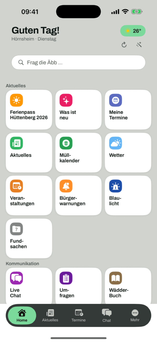 Startseite der Äbb im Design Luftig