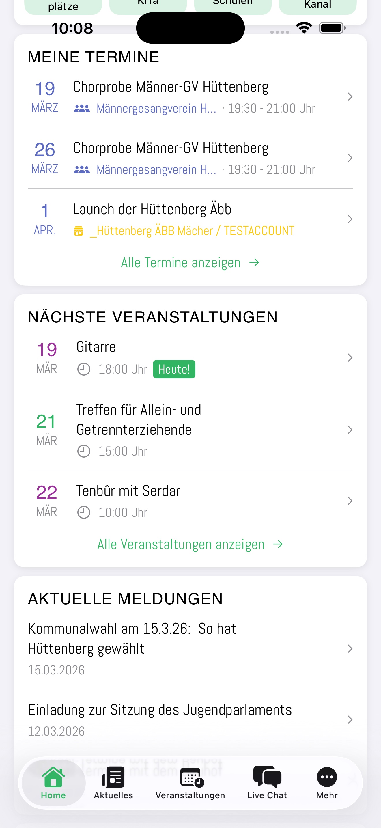 HomeScreen gescrollt